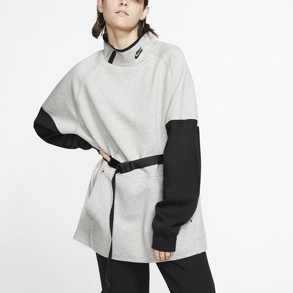 Nike Tech Fleece Mock Neck Pullover Womens XS Gray Loose Sweatshirt BV7117-063 - Picture 1 of 16